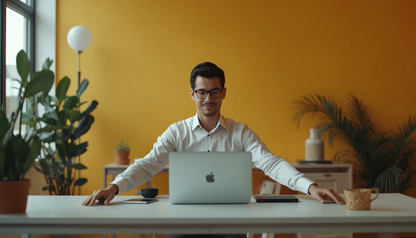 Expellingclear desk stretch session for office workers